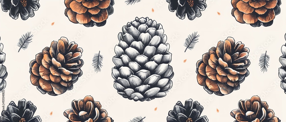 Poster an intricate image of a pine cone over a light setting seamless motif for a winter holiday embellish