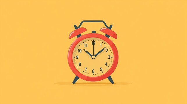 vibrant red alarm clock on yellow background