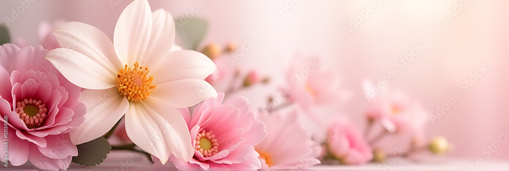Poster a delicate flower arrangement with soft pastel colors is used as a subtle background element in deco