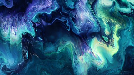 Obraz premium Abstract Fluid Art in Vibrant Blues and Greens with Swirling Patterns Creating a Mystical and Dreamlike Atmosphere for Contemporary Design Projects