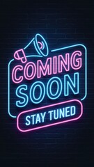 Neon COMING SOON with NEW PRODUCT ALERT and gradient background