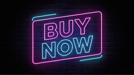 Obraz premium Bold pink neon Buy Now sign with textured brick background