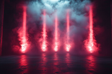 Naklejka premium Dramatic Stage Lighting with Red and Blue Fog Atmosphere