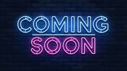 Obraz premium Neon COMING SOON in bright colors on dark background