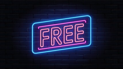 Obraz premium Neon FREE FREE in bold glowing letters on dark brick wall