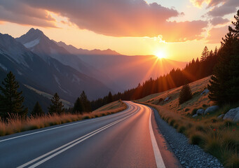 scenic road leads mountain vistas sunrise new beginnings determination future goals