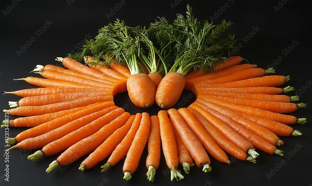 Poster fresh carrots arranged in a circular pattern