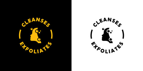 Obraz premium Cleanses and Exfoliates - vector stickers, black and gold for cosmetics label.