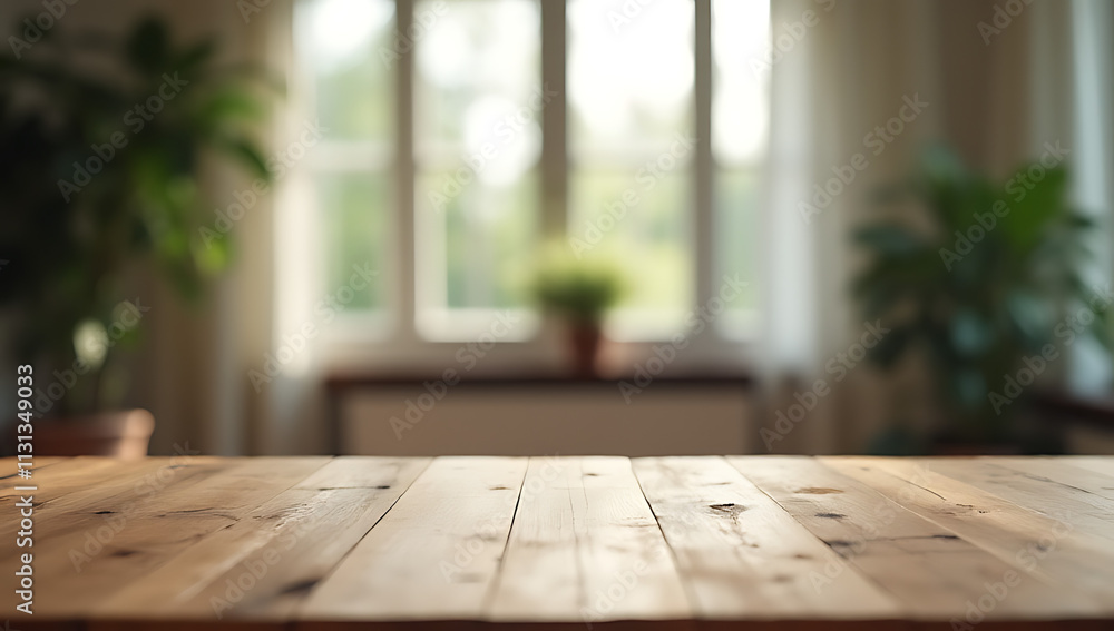 Poster A blurred window in the background and a wooden table are sharply focused to create selective visual emphasis._00001_