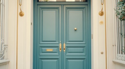 Elegant Teal Double Door with Gold Accents