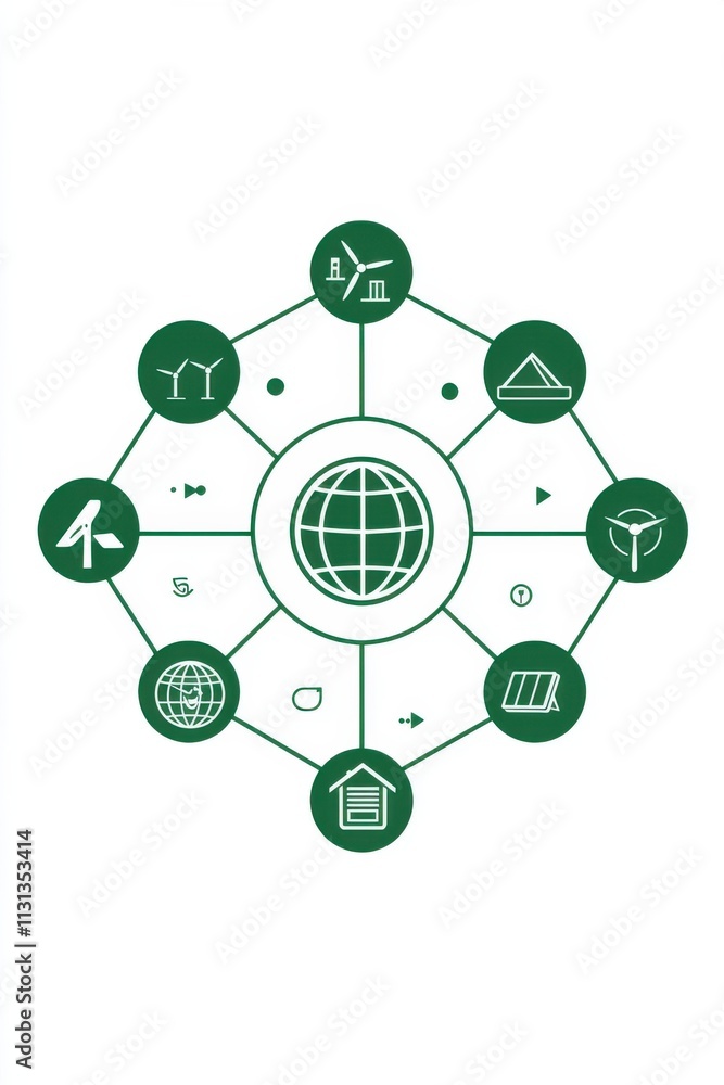 Aufkleber simple green icon with network of interconnected circles