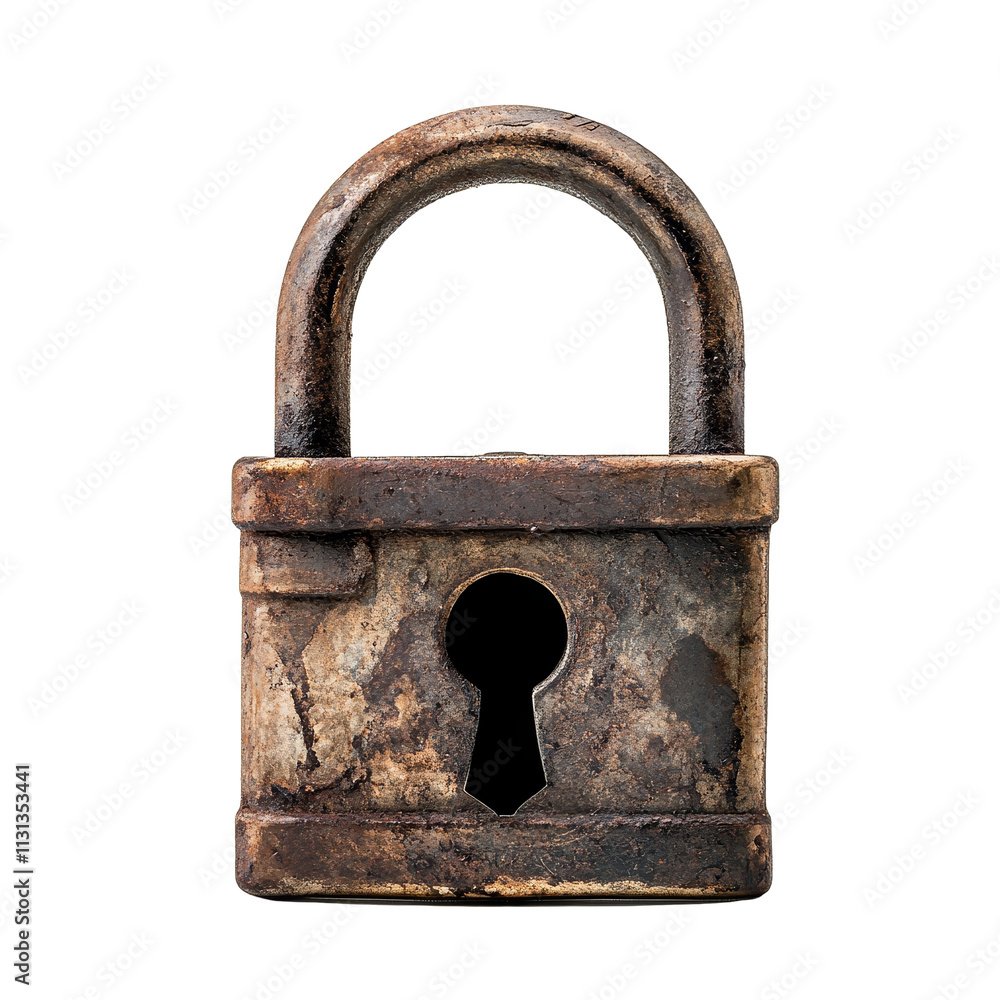 Aufkleber rusty padlock with keyhole isolated on a transparent background for security and protection, lock wi