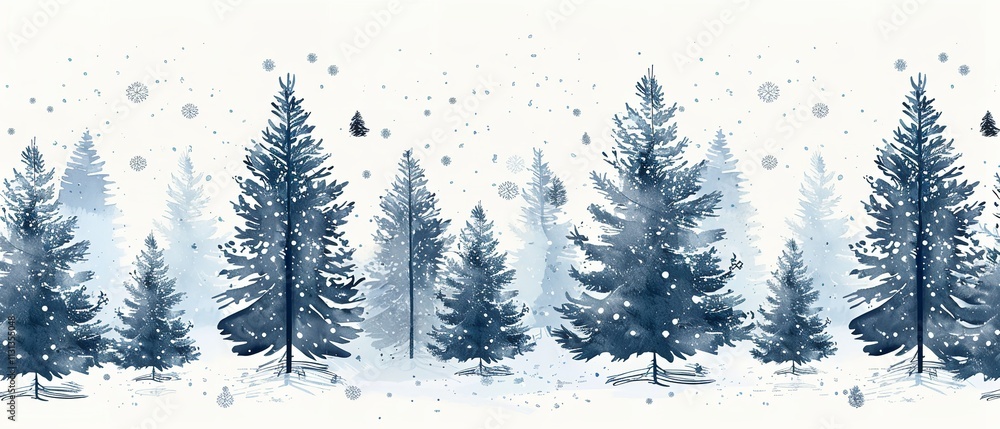Poster for festivities décor and a festive atmosphere, deploy a seamless pattern of hand-drawn line pine tr