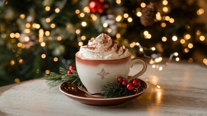 Fototapeta premium Cup of hot chocolate with whipped cream on top