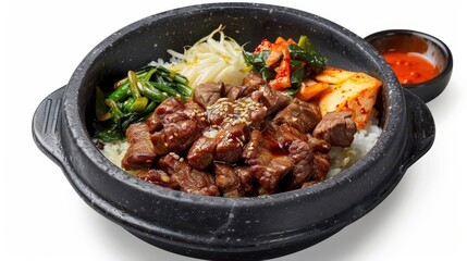 Fototapeta premium Savory Braised Beef with Pork and Produce. Gastronomic Delight concept