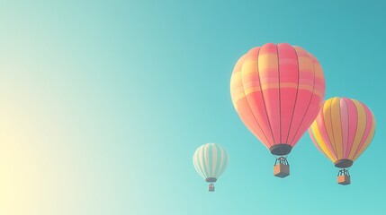 Obraz premium A vibrant, colorful hot air balloons floating over a mountain valley with a clear area for text