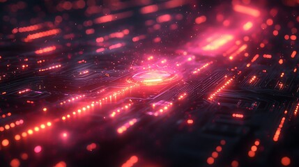 Obraz premium Beautiful Scene Capturing Circuit Board Enhanced With Vibrant Red Lights And Dynamic background