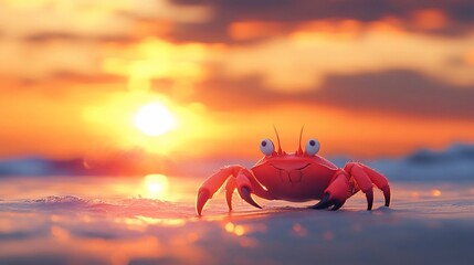 Fototapeta premium Happy crab on beach at sunset.