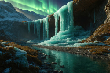 waterfall in the mountains during christmas