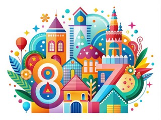 Obraz premium Celebrating 87 years with a vibrant abstract design featuring colorful elements on a clean white background, perfect for architectural photography and creative projects.