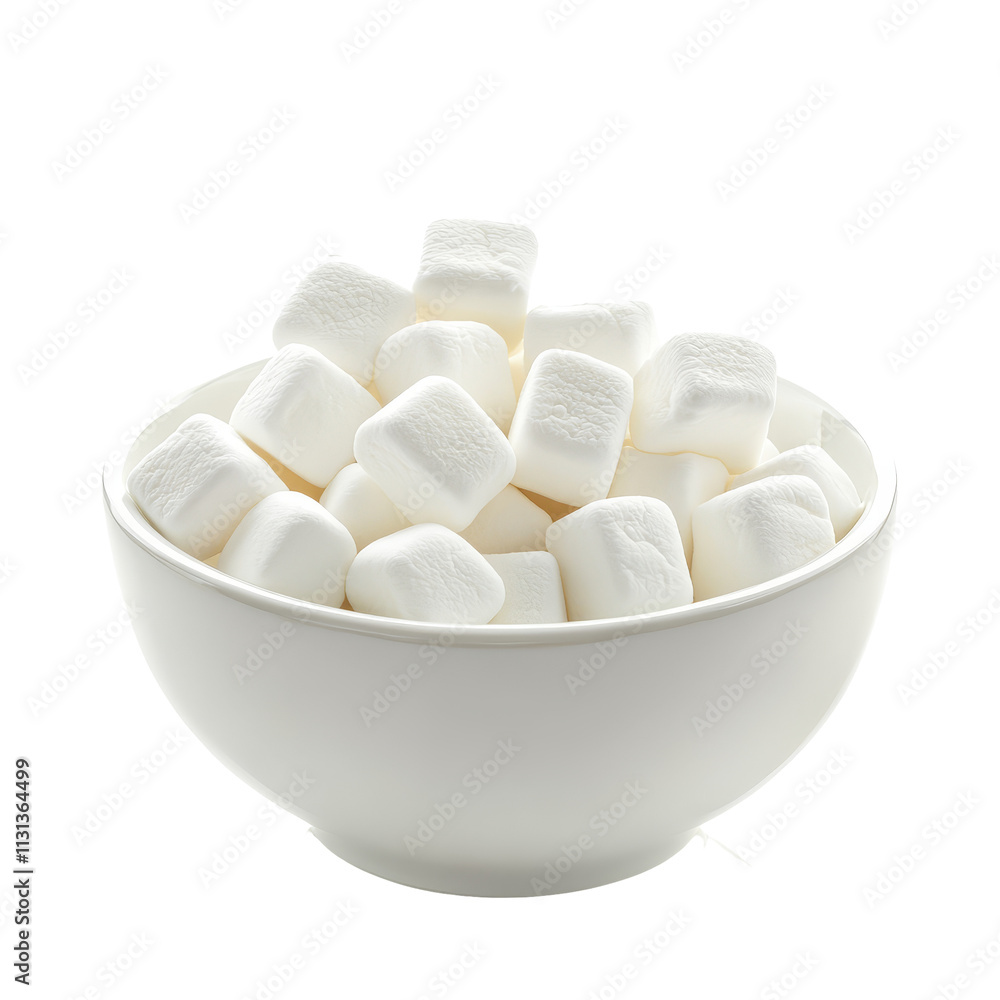 Poster a generous bowl of fluffy transparent marshmallows sitting on a pristine transparent surface ready f