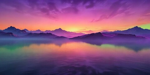 Fototapeta premium Gradient background with peach and purple tones bleeding into neon green at dawn, sunrise, soft, peach