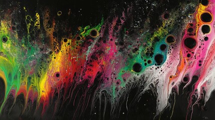 Fototapeta premium Abstract fluid art using neon colors against a dark background for a high-contrast, intense visual effect