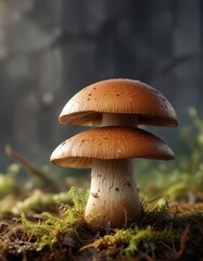 A single Boletus edulis mushroom cap with a delicate shape and smooth surface, woodland mushrooms, fungus, fungal growth