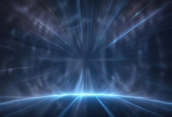 An abstract blue background with rays and beams of light emanating from a central point, glowing aura, beams of light, luminous atmosphere