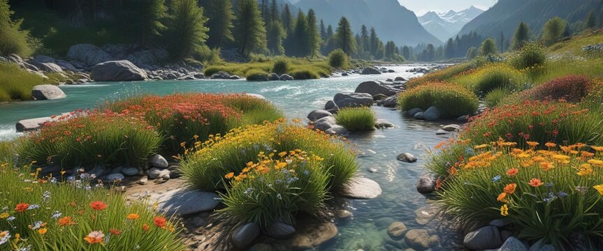 Alpine flowers blooming on the isar river bank, flowers, germany, botanical