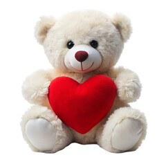 Obraz premium white teddy bear with big red heart on transparent background