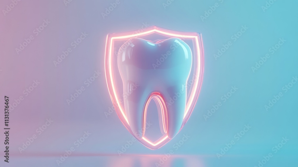 Poster a digital illustration features a stylized tooth icon enclosed within a protective shield. the vibra