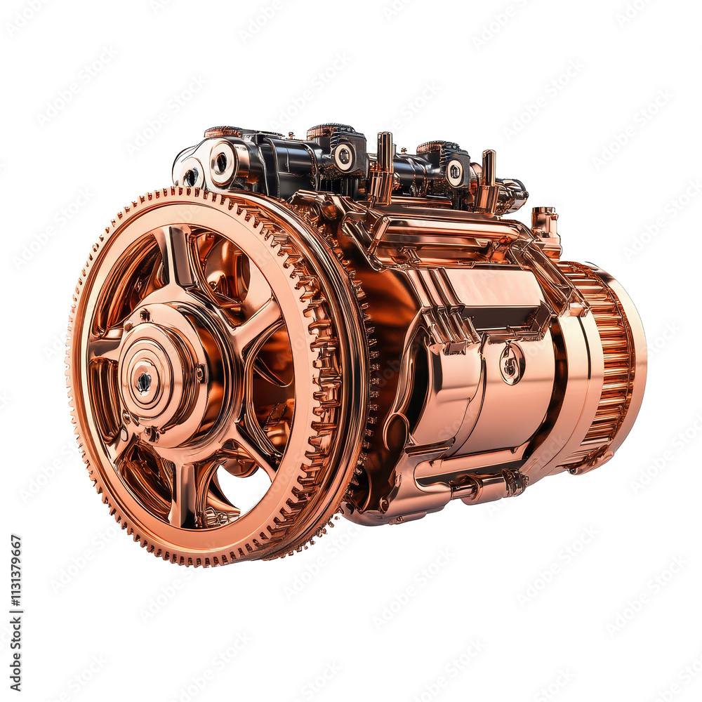 Poster motor copper component displayed on a transparent background showcasing intricate design and craftsm