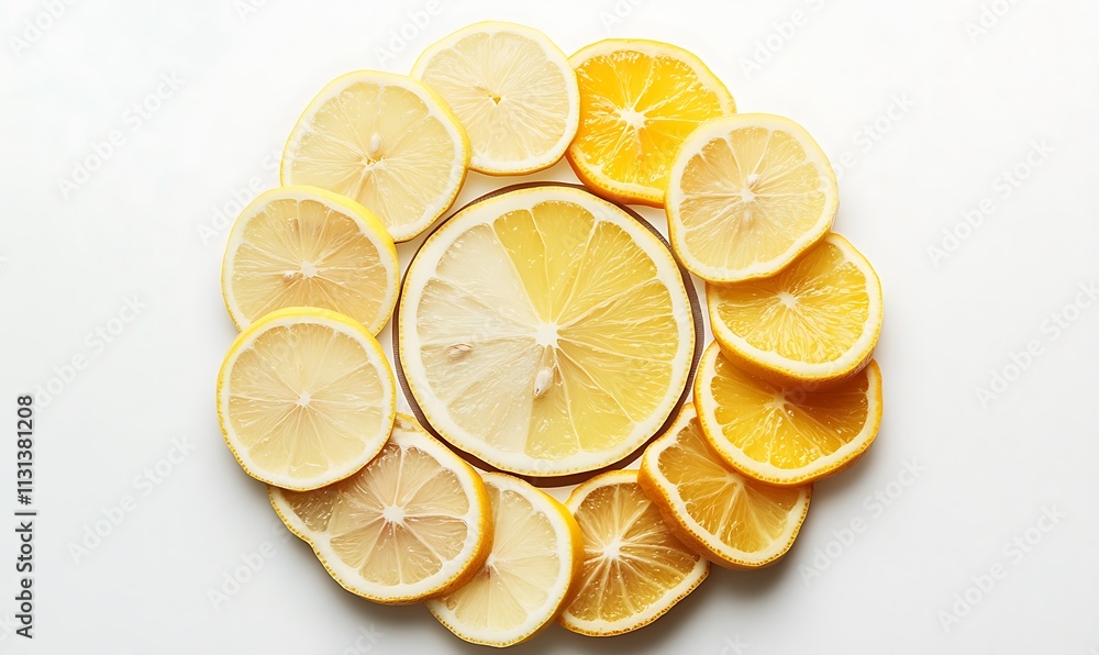 Poster lemon and orange slices arranged in a circular pattern