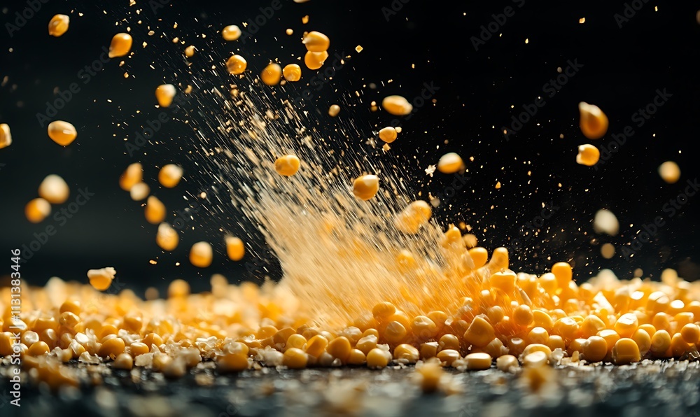 Aufkleber golden corn kernels exploding in motion
