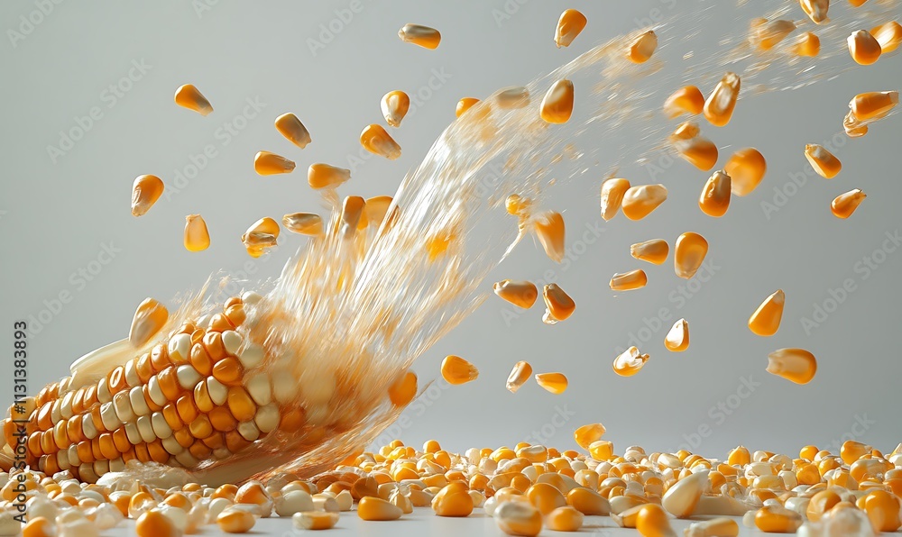Poster corn kernels exploding from an ear of corn