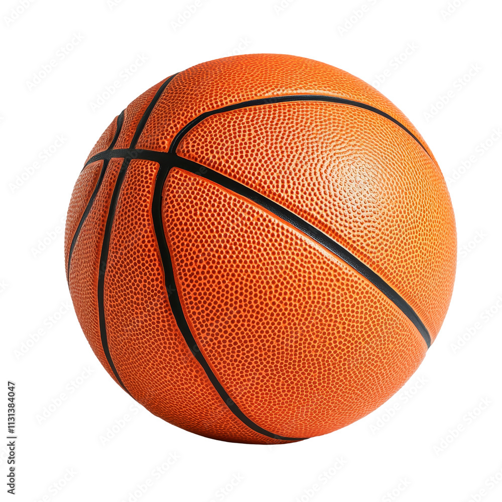 Poster a detailed basketball on a transparent background showcasing its texture and design in bright transp