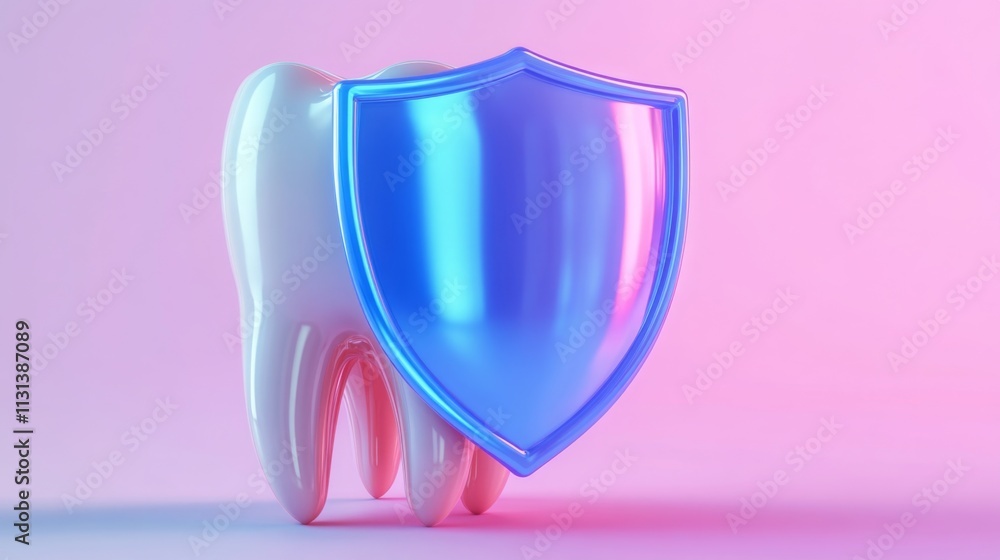 Poster a tooth model combined with a shield symbolizes advanced ai technologies in dentistry focusing on pa