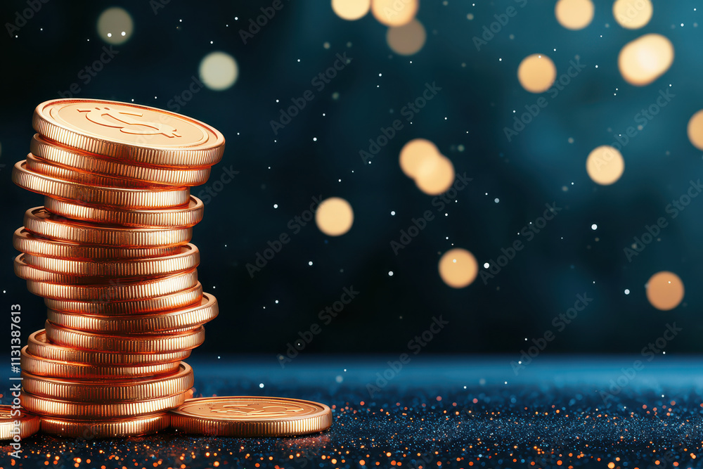 Aufkleber sparkling pile of coins with blurred background and bokeh effect creates festive atmosphere