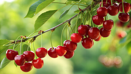 red cherries on the tree