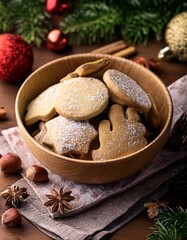 Fototapeta premium Generated image A bowl with freshly made christmas cookies