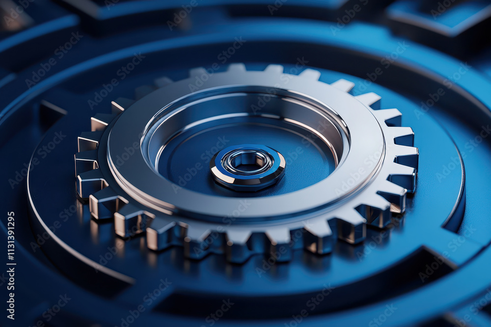 Poster close up view of metallic gear mechanism with intricate details, showcasing precision engineering an