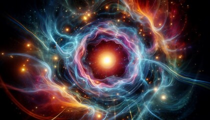 Obraz premium dynamic glowing space portal opening into the cosmic void surrounded by vibrant energy waves, generative ai