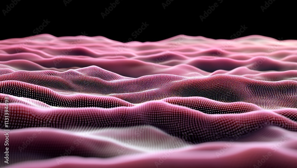 Poster abstract blue glowing low-poly background with dots and lines forming a wave shape