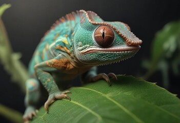Fototapeta premium A veiled chameleon's claws dig into the surface of a leaf, hold, grip, reptile