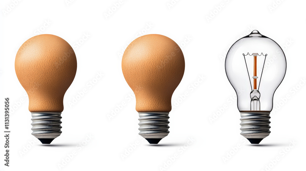 Poster from darkness to light: three lightbulbs, transitioning from opaque to illuminated, symbolize the jo