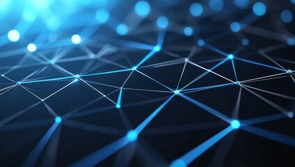 Obraz premium Abstract Blue Glowing Low-Poly Background with Dots and Lines Forming a Wave Shape