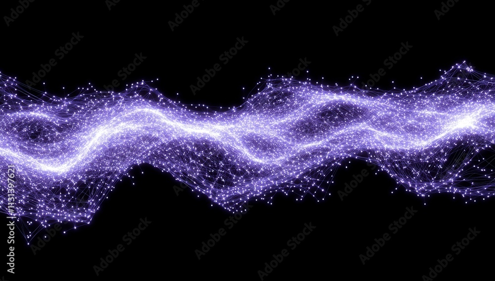Aufkleber abstract blue glowing low-poly background with dots and lines forming a wave shape