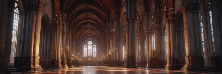 Obraz premium Large church with tall spires and a majestic entrance, columnar, monumental, sacred