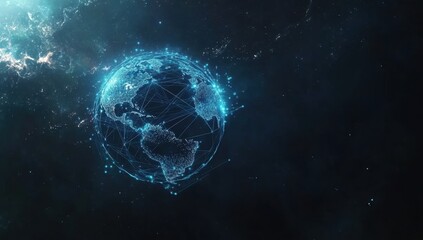 Obraz premium A blue digital globe with glowing connections, representing a global network and connectivity against a dark background Generative AI